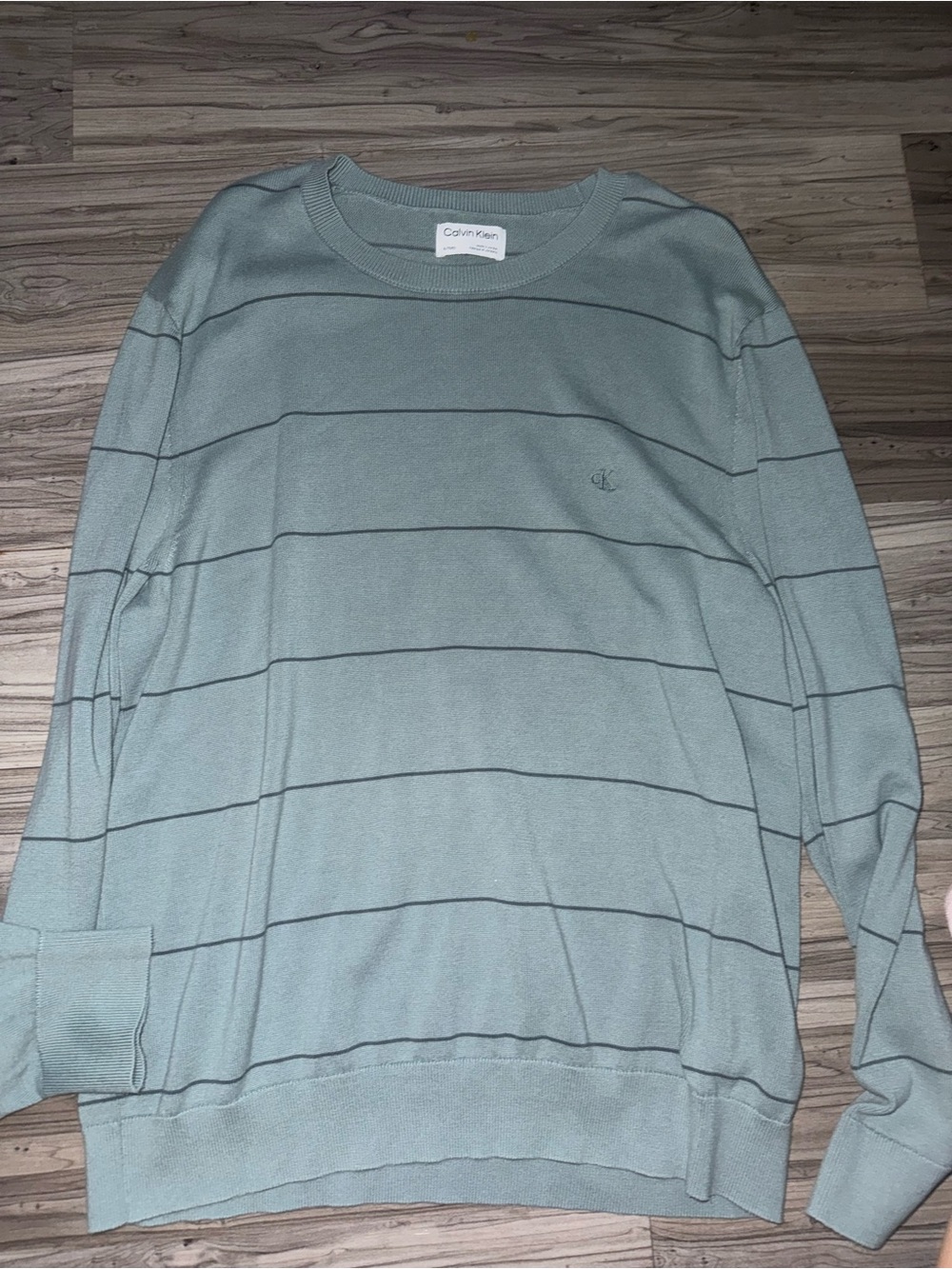 Calvin Klein Men's Pale Blue Striped Crewneck Sweater